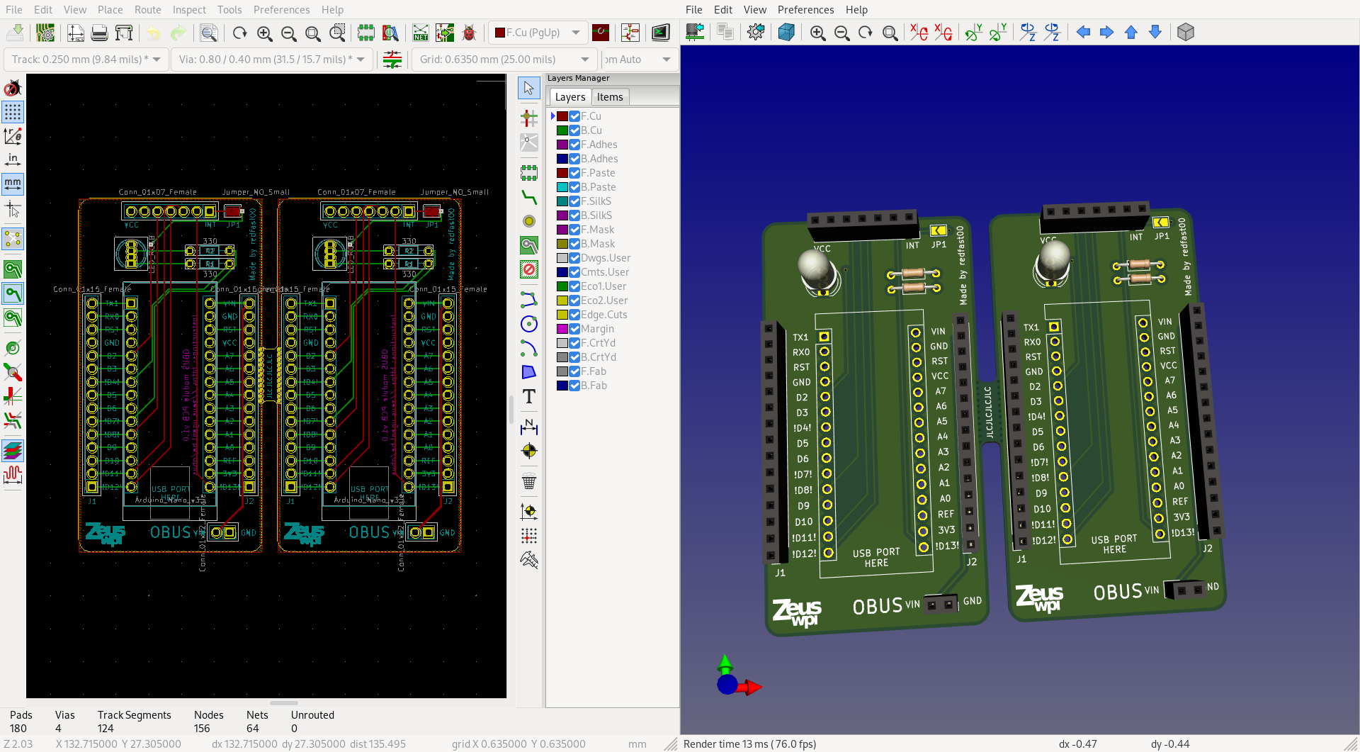 The panelized OBUS PCB